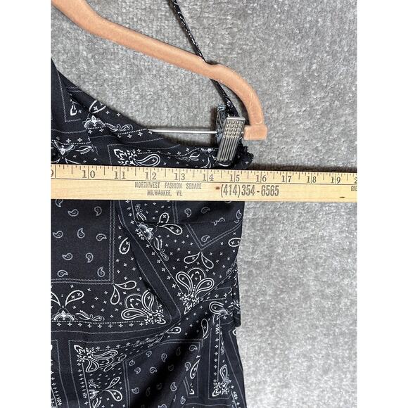 Elodie Mini Dress Womens Size Large Black White Bandana Paisley Halter Keyhole - Picture 6 of 7